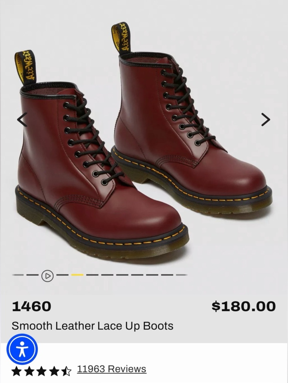 Dr. Martens Smooth Leather Lace-Up Boots Cherry Burgundy Size 7